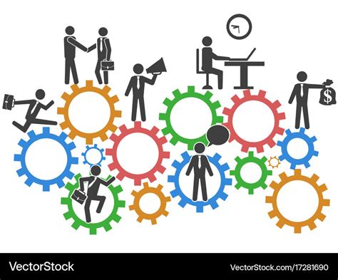 Business People Teamwork On Mechanism Gears Vector Image