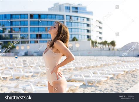 Woman Wearing Nude Swimsuit Summer Beach Stock Photo Shutterstock
