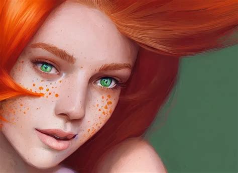 Portrait Of A Beautiful Smiling Girl With Orange Hair Stable