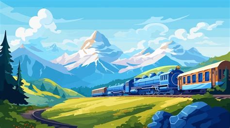 Una Pintura De Un Tren Que Atraviesa Un Paisaje Monta Oso Vector