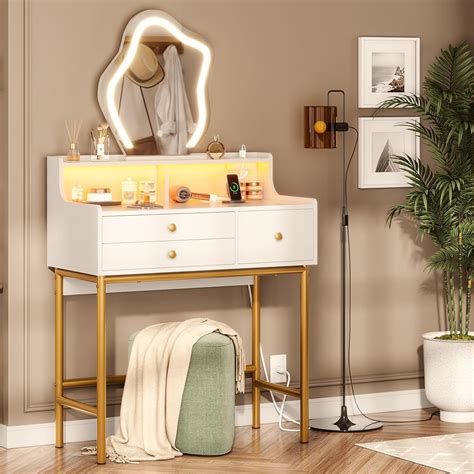 Amazon Aogllati Makeup Vanity Table With Irregular Mirror White