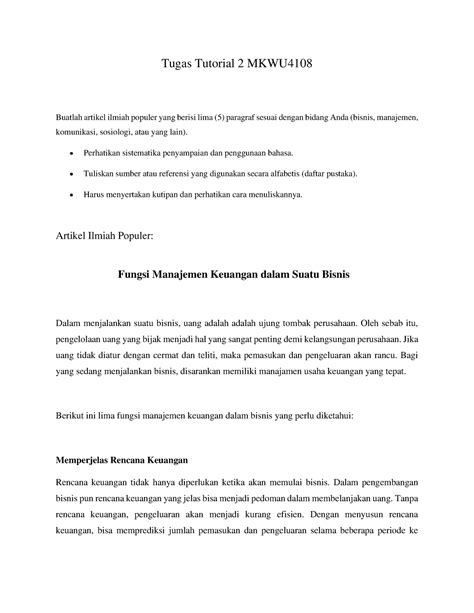 Tugas Bahasa Indonesia Tugas Tutorial Mkwu Buatlah Artikel Ilmiah