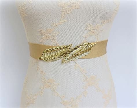 Gold Bridal Elastic Waist Belt Gold Leaf Wedding Dress Belt Etsy