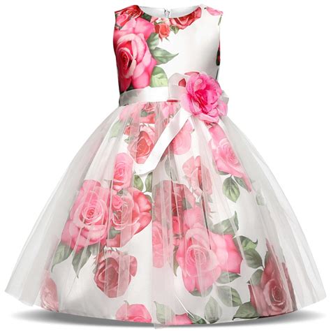 Robe De Cérémonie Fille Sans Manches Saison été Roses 4 à 10 Ans