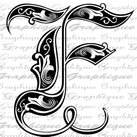 Letter Initial F Monogram Old Engraving Style Type Text Word Digital