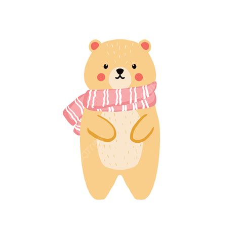 Pink Scarf PNG Transparent Cute Brown Bear Wearing A Pink Scarf Bear