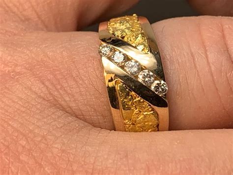 Gents Gold Nugget Diamond Ring