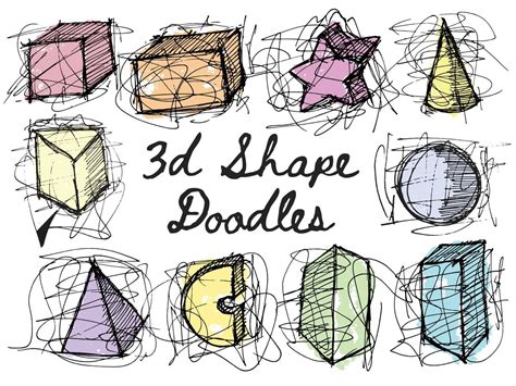 Colorfull geometric 3d Shapes hand drawn Line Doodles. 13707139 Vector ...