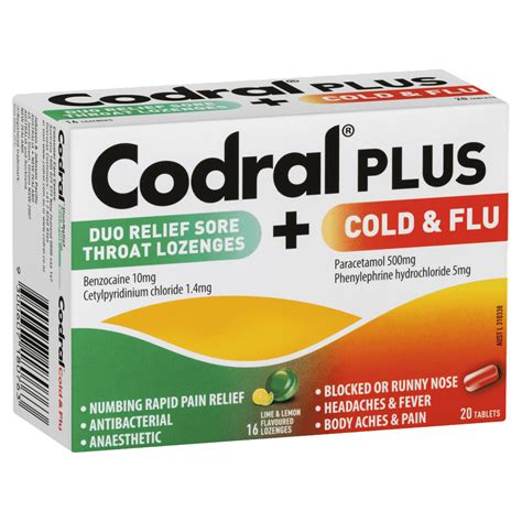 Codral Plus 16 Sore Throat Lozenges 20 Cold And Flu Tablets Discount