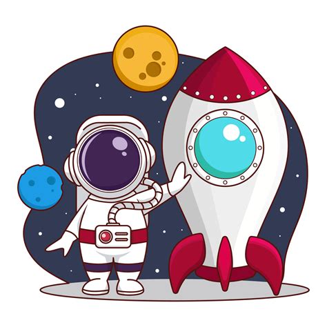 Cute Cartoon Astronaut With Rocket Png