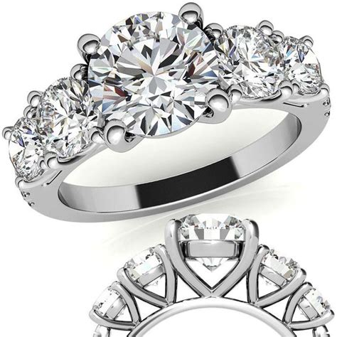 Round 5 Stone Moissanite Engagement Ring Enr738 Cathedral