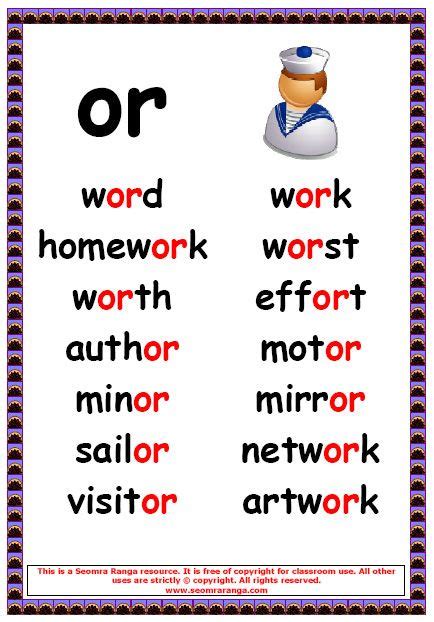 Or Words 1 Phonics Posters English Phonics Phonics