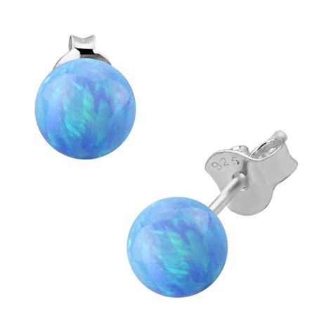 Boucles Oreilles Argent Massif Opale Synth Tique Bleue Clair