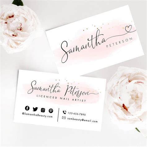 Editable Business Card Feminine Business Card Template Elegant Watercolor Business Card Diy