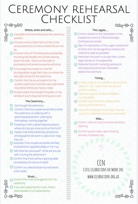 Celebrant Planning Wedding Ceremony Checklist Wedding Planning