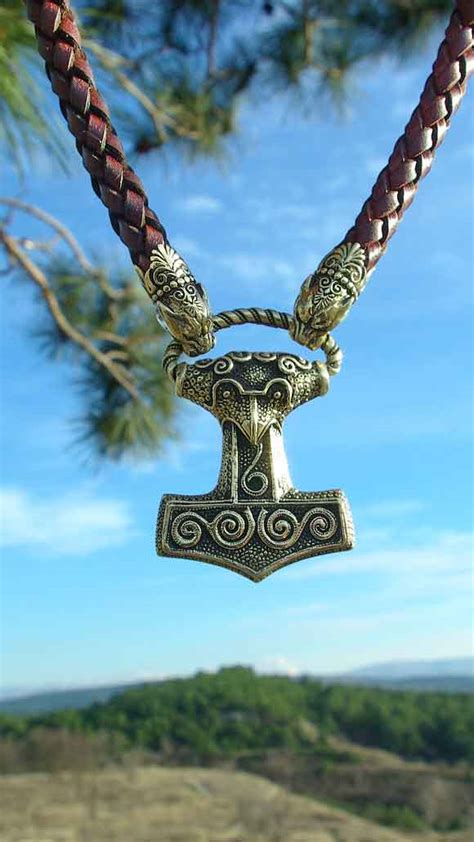 Thor Hammer Legendary Mjolnir From Skane Leather Necklace Bronze