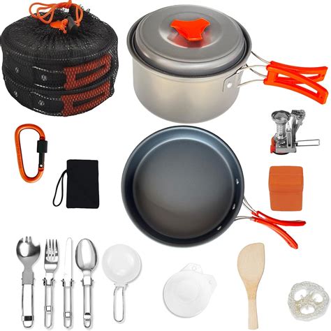 16pcs Camping Cookware Mess Kit Non Stick Lightweight