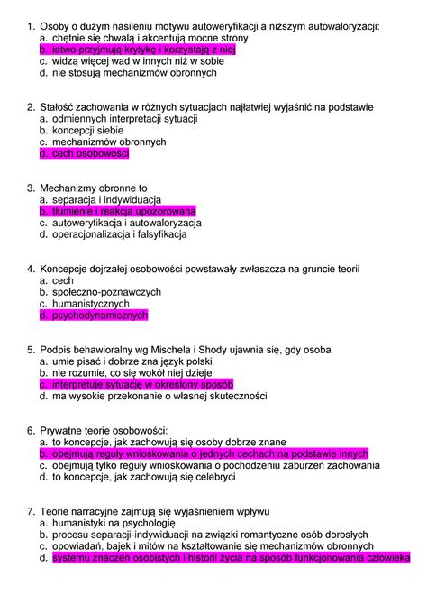 Psychologia Osobowo Ci Pytania Sesja Osoby O Du Ym Nasileniu