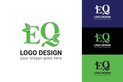 Ecology EQ Letters Logo With Green Leaf EQ Letters Eco Logo With Leaf