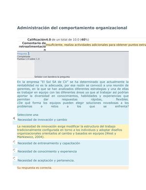 Administraci N Del Comportamiento Organizacional Semana Nombre De