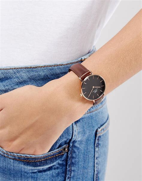 Daniel Wellington Dw00100165 Black Petite Bristol Leather Watch In