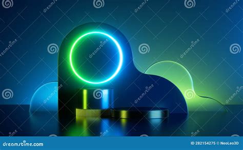 3d Render Abstract Blue Green Geometric Background Stage With Empty