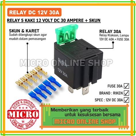 Relay 12v 30a 5 Kaki Fuse 30a Skun Relay Klakson Lampu Relay