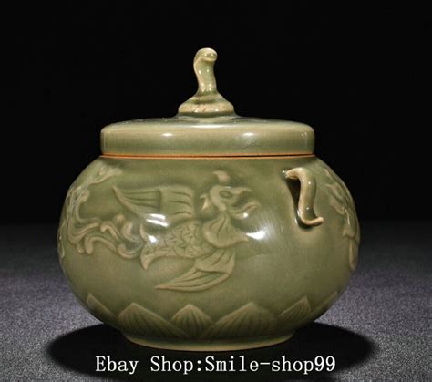 Song Dynasty Yue Kiln Porcelain Fengshui Phoenix Bird Twin Ears Crock