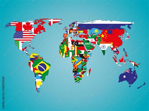 political map of world with flags Stock Vector | Adobe Stock