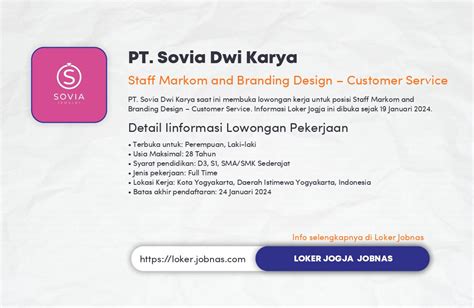 Lowongan Kerja Staff Markom And Branding Design Customer Service