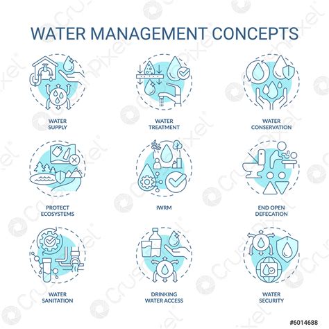 Water Management Turquoise Concept Icons Set Stock Vector