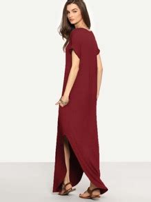 Rolled Cuff Pockets Side Split Dress SheIn Sheinside