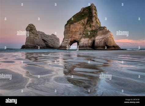 Archway Islands Sunrise Wharariki Beach Near Collingwood Golden