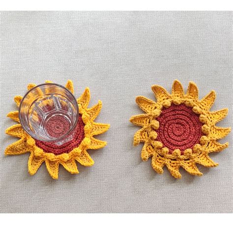 Crochet Sunflower Coaster Free Pattern Fosbas Designs