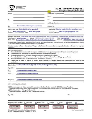 Fillable Online Pre Bid Substitution Request CSI 1 5C Web Form Fax