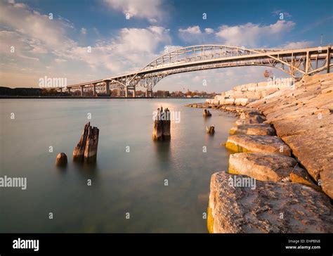 The Blue Water Bridge At Waterfront Park In Point Edward Ontario