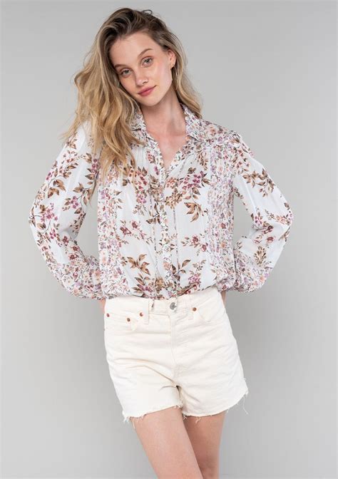 Womens Bohemian Mixed Floral Button Up Blouse Lovestitch