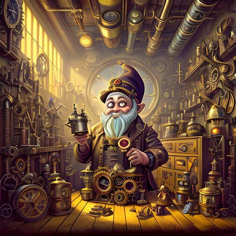 A Steampunk Inspired Digital Illustration Of A Gnome Inventor In Arthub Ai