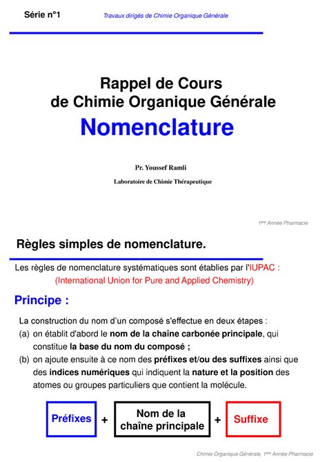 Td Série 1 Rappel De Cours De Chimie Organique Générale Nomenclature