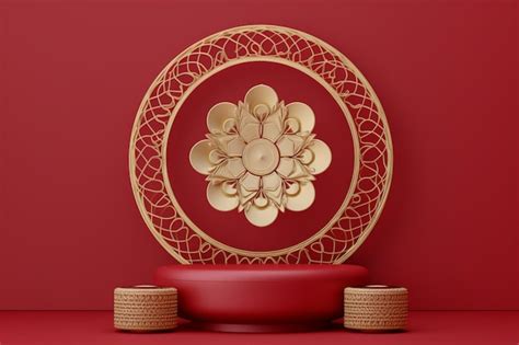 Premium AI Image A Red Background With A Gold Flower On It