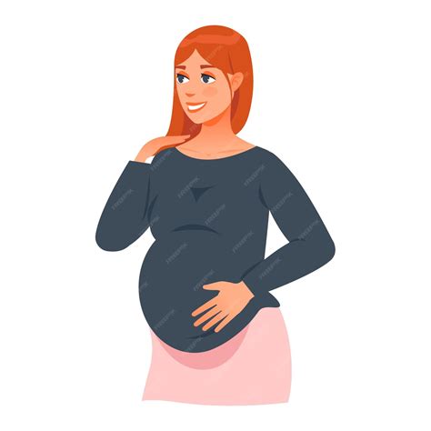 Premium Vector Smiling Young Woman Touching Belly Excited With Pregnancy Motherhood Concept