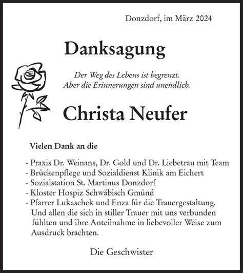 Traueranzeigen Von Christa Neufer S Dwest Presse Trauer