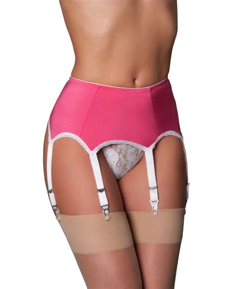 Premier Lingerie Pink Lycra 6 Strap Suspender Garter Belt For