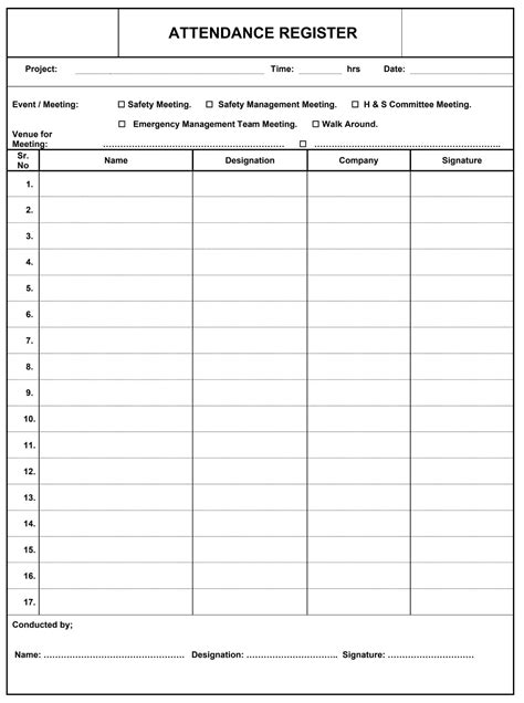 Safety Meeting Attendance Log Construction Files