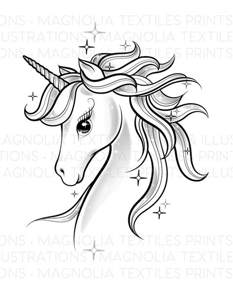 Unicorn Black and White Illustration, Printable Unicorn Digital Download, Unicorn Print, Unicorn ...