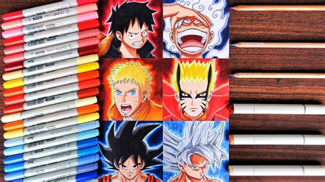 Drawing Luffy, Naruto, Goku & Their Strongest Forms (One Piece / Boruto ...