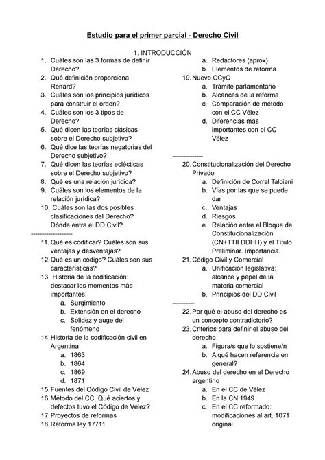 Estudio teoría 1P Derecho Civil Estudio para el primer parcial