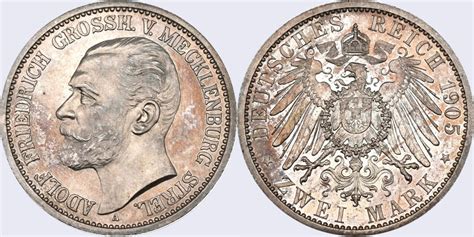 Kaiserreich Mecklenburg Strelitz 2 Mark 1905 A 1 13Gul Adolf