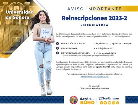 Anuncia Unison Reinscripciones Para Semestre Del Al De