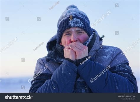 Portrait Frozen Suffering Guy Young Handsome Stock Photo 2101377388 ...